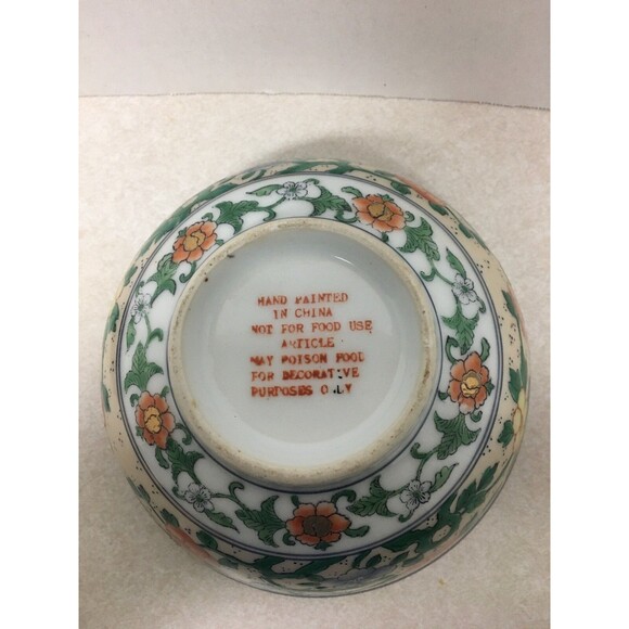 Hand Painted Decorative Oriental Porcelain Bowl Floral Design - Picture 7 of 7